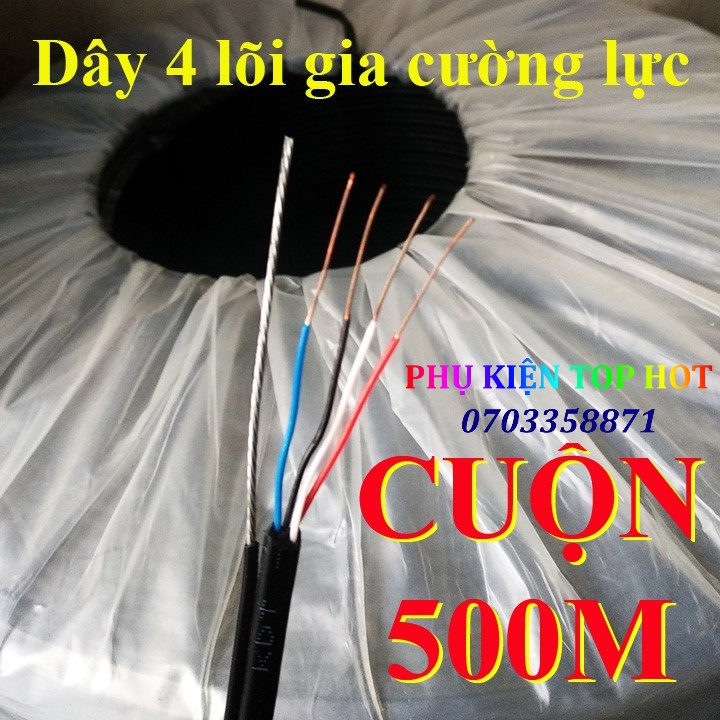 Dây cáp camera kadita 4 lõi cứng có gia cường lực cuộn 500m