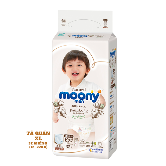 Tã / Bỉm Quần Moony Natural Size M46(5-10kg), L 36(9-14kg), XL 32(12-22kg))