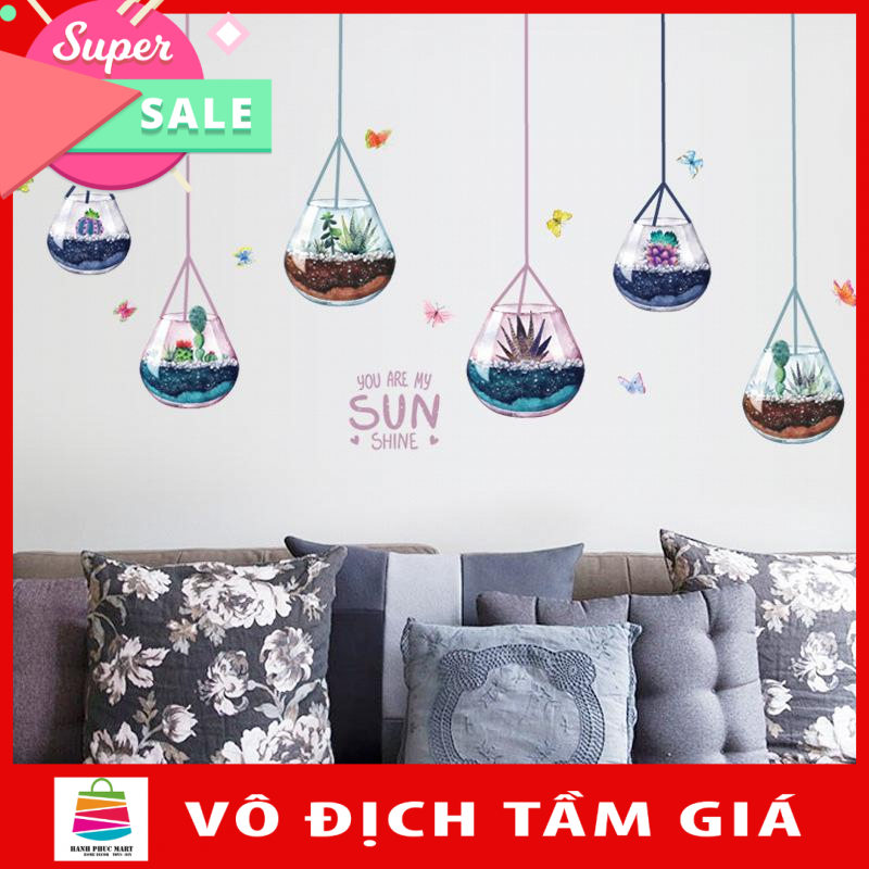 Decal dán tường Giỏ treo xương rồng trang trí SK7119
