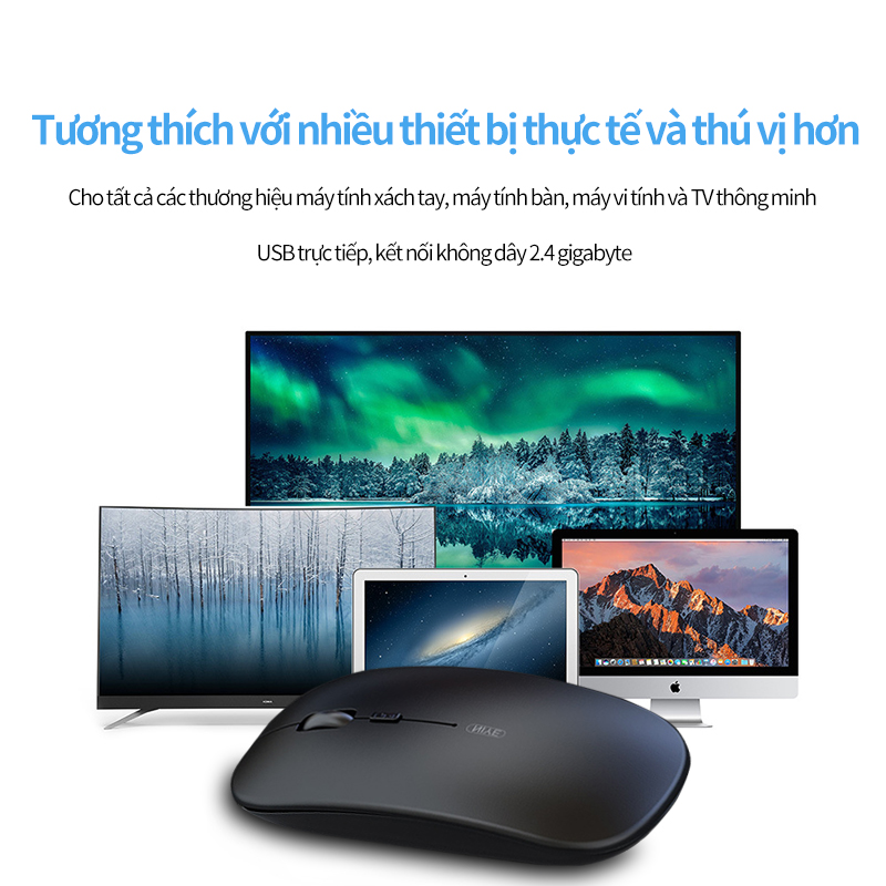 Chuột không dây wireless tự sạc pin siêu mỏng không gây tiếng ồn chuyên dùng cho Máy tính, pc, Laptop-Giao hàng nhanh