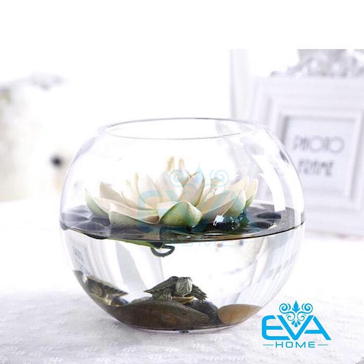 [HCM]Hồ Cá Thuỷ Tinh Tròn Bầu 10 x 8 Cm T07 Tặng Kèm Sỏi Và Rong Trang Trí