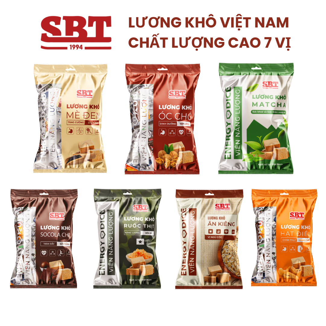 Lương Khô Mini SBT 7 Vị Gói 500g, Lương Khô Việt Nam Bổ Sung Năng Lượng