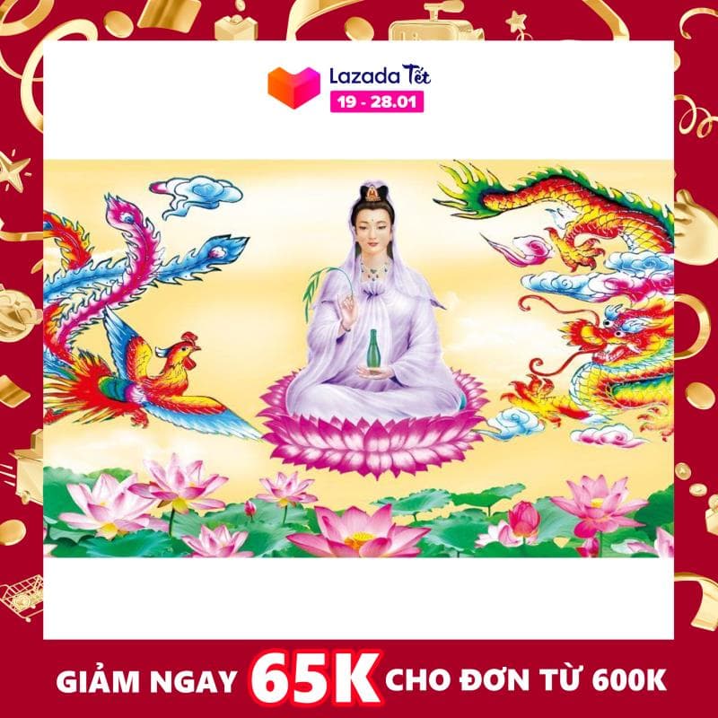 [HCM]Tranh Đính Đá Quan Âm Bồ Tát (Long Phụng) LV084 Kích Thước:80x75cm(Chưa Gắn)