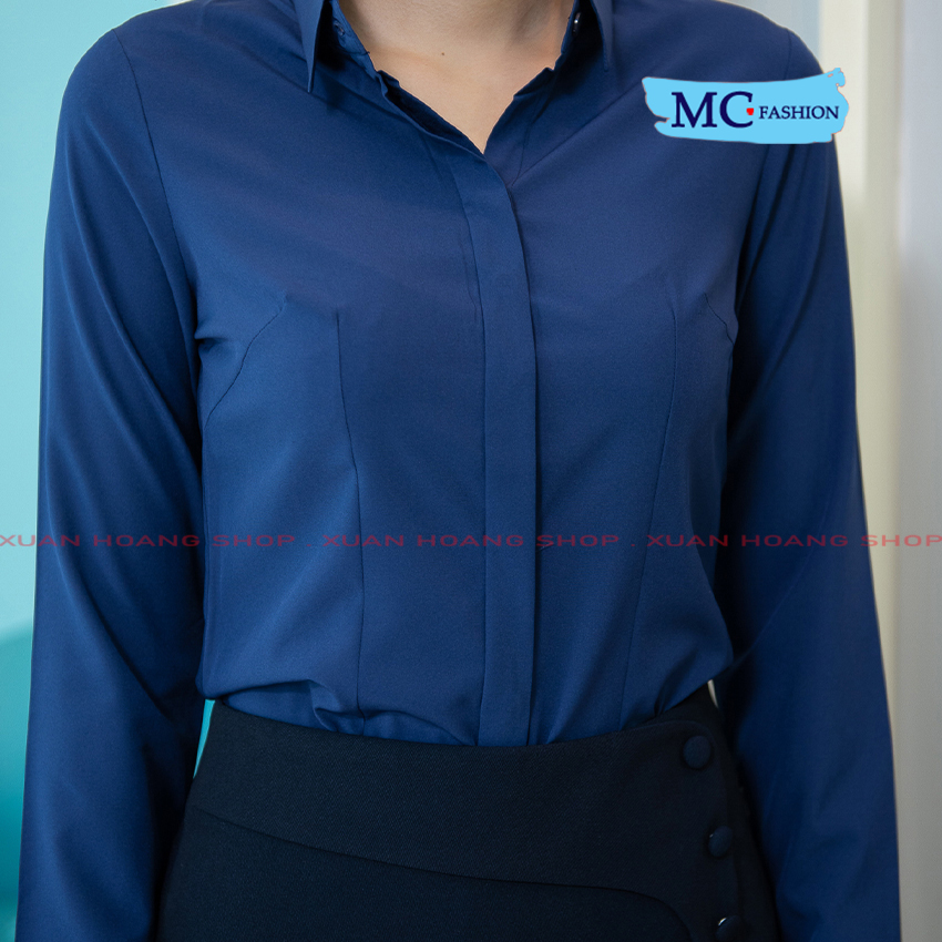 Áo Sơ Mi Nữ Kiểu Mc Fashion A198, Size S, M, L, Xl, 2xl, Tay Dài, Công Sở Đẹp, Màu Xanh Đen, Tím Than, Hồng, Đỏ