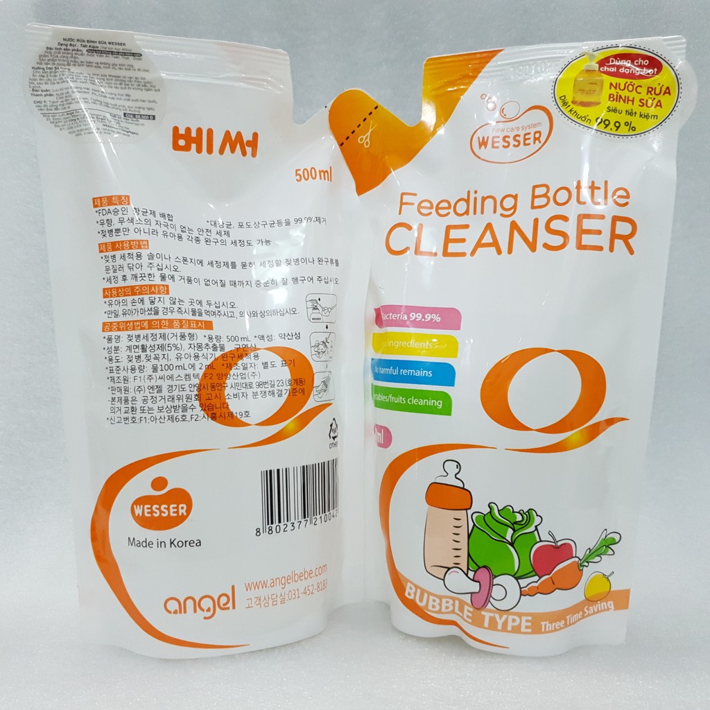 Nước Rửa Bình Sữa Wesser Túi 500ml