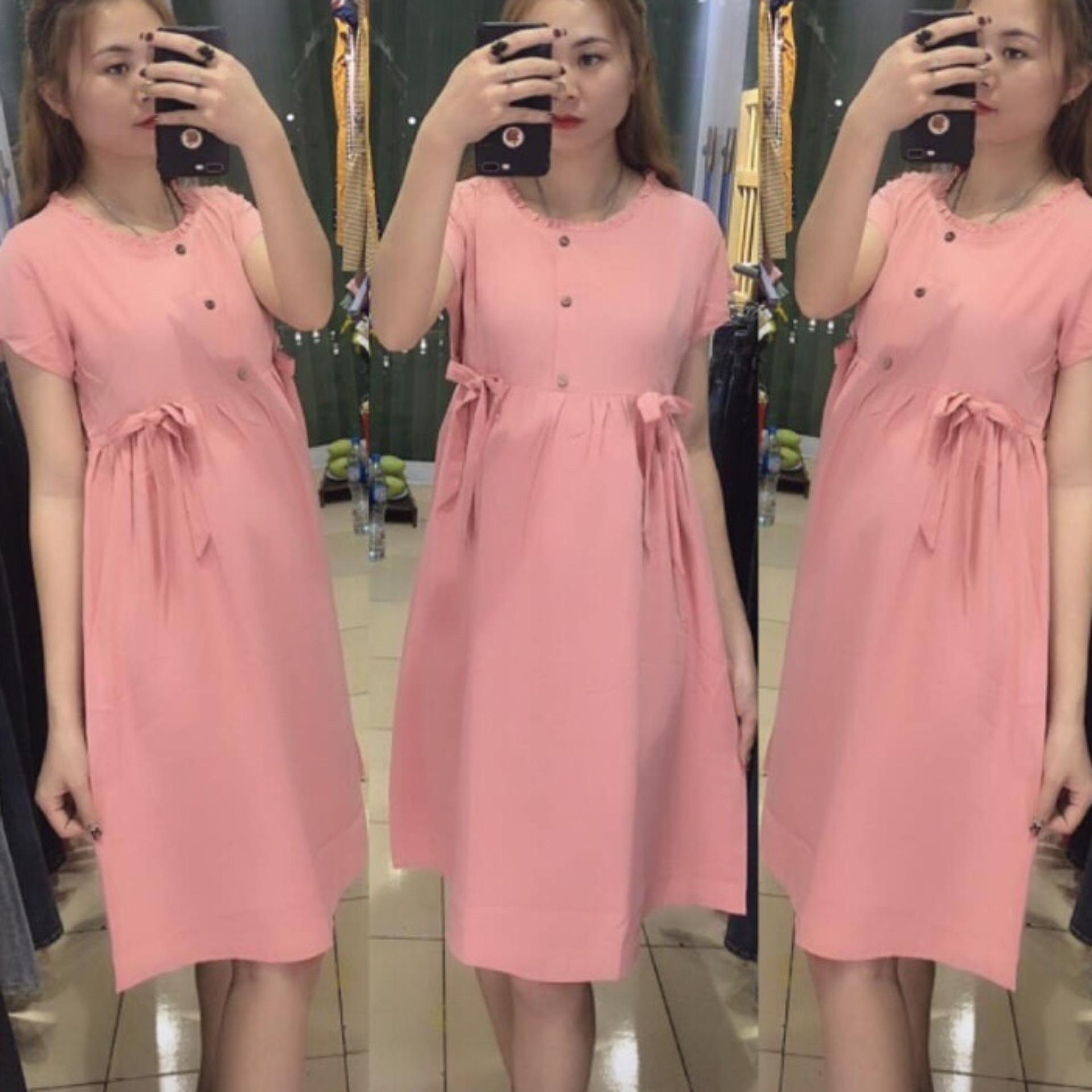 váy bầu dáng suông-đầm bầu đẹp nơ eo