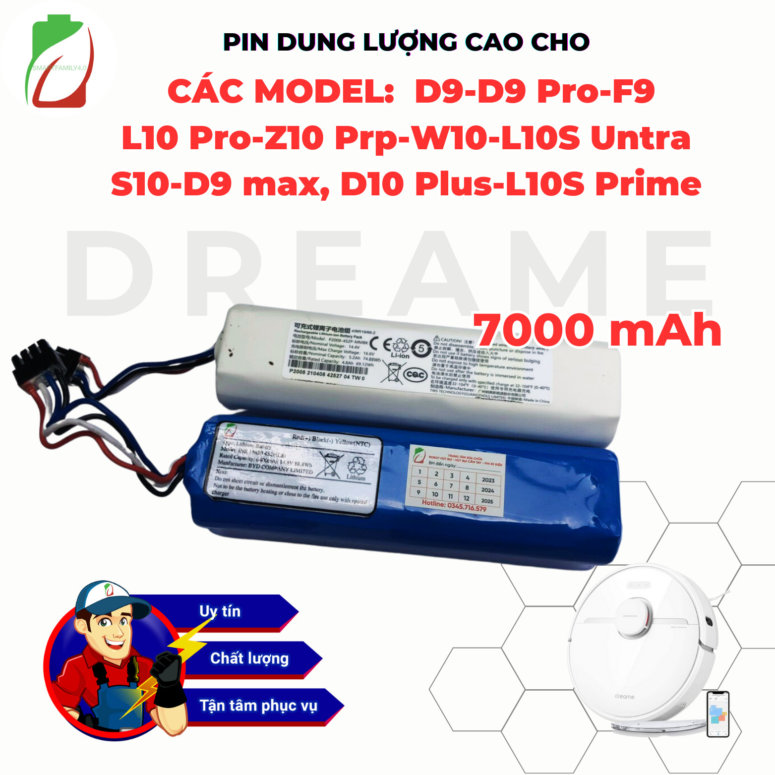 Pin robot hút bụi xiaomi dreame z10 pro,d9 pro,d9,l10s untra,...