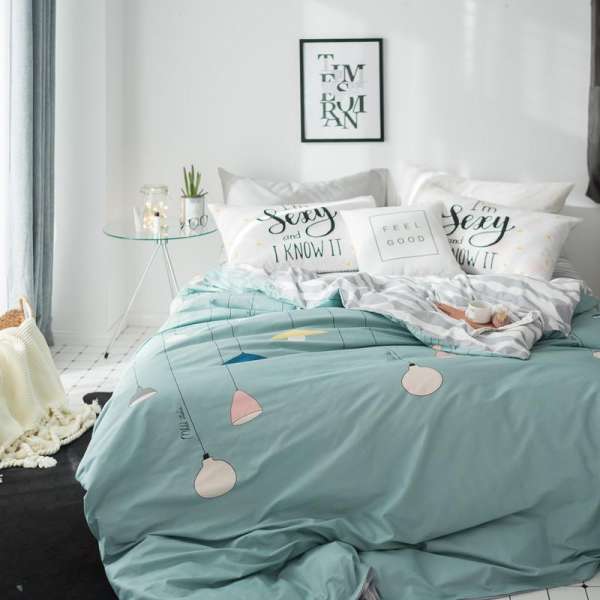 100% Cotton Sọc Chéo Ins Giản Lược Nhỏ Tươi 1.8 M Vỏ Chăn Bộ Bốn Chiếc Ga Trải Giường Ga Bọc Đệm 100% Cotton Trên Giường Cung Cấp