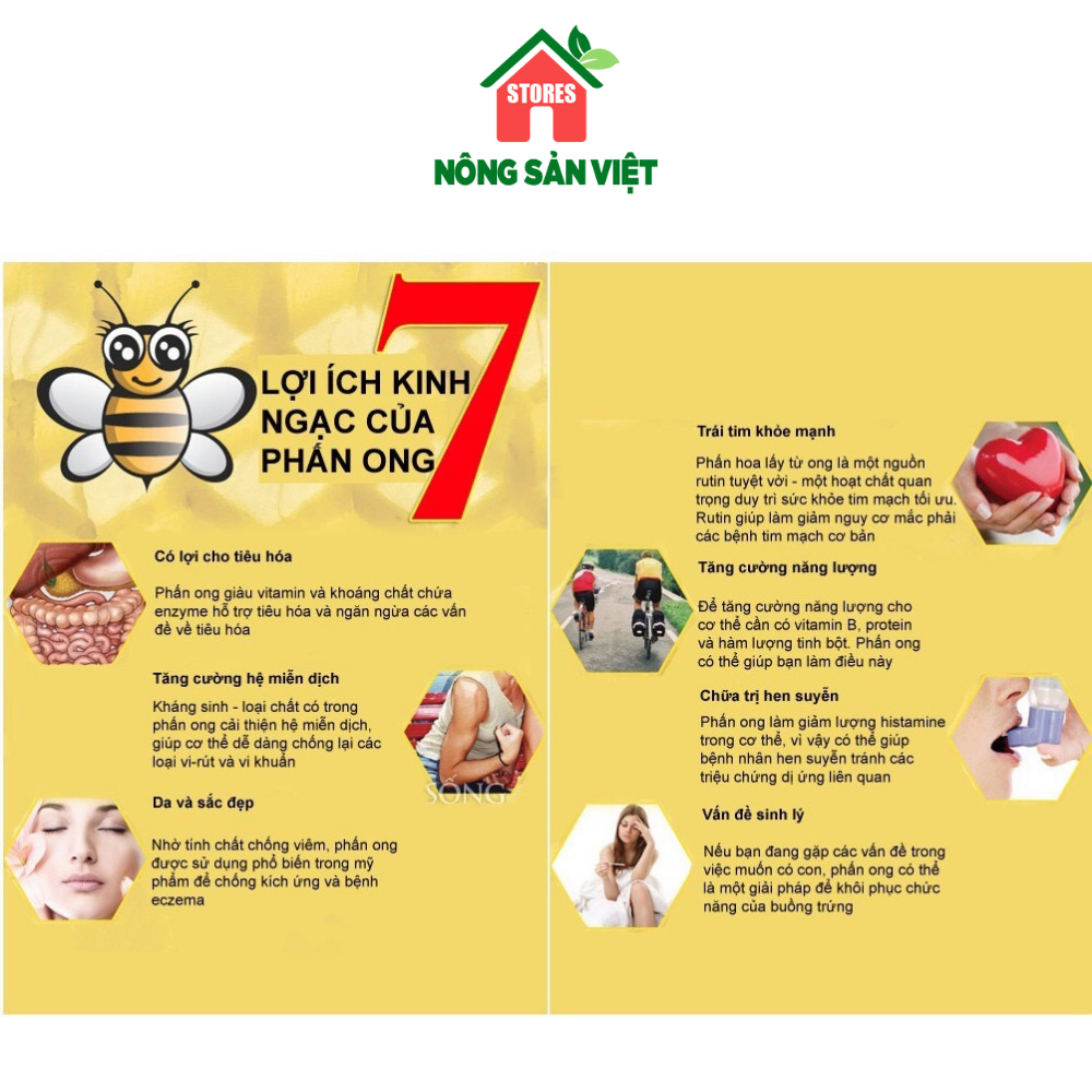 Phấn Hoa Mật Ong  Nguyên Chất (Hoa Cỏ Kim) Hộp 500gr