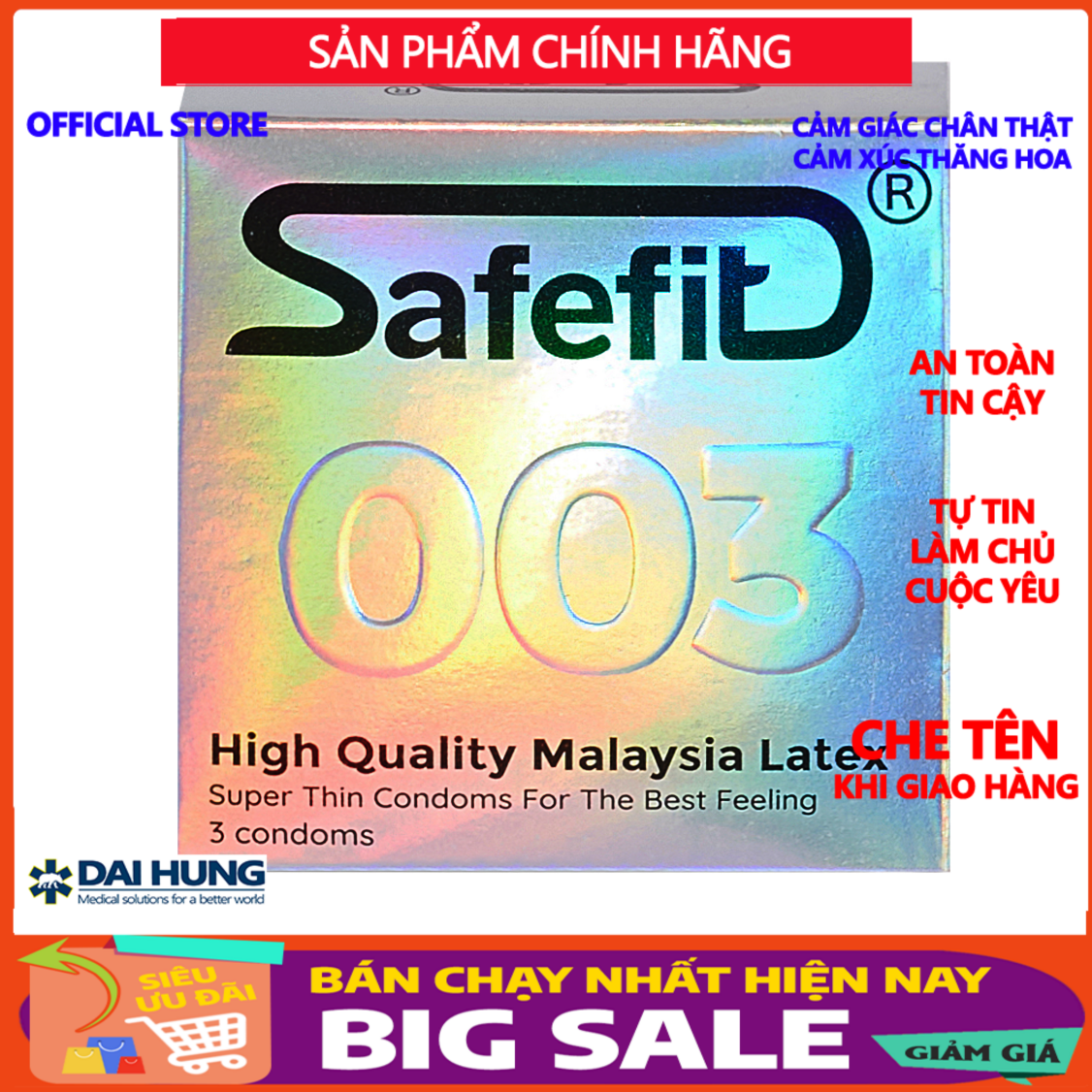 [Mua 1 tặng 1] Bao cao su CỰC SIÊU MỎNG Safefit 003 mỏng chỉ 0.029mm - 12 chiếc + TẶNG 3 chiếc