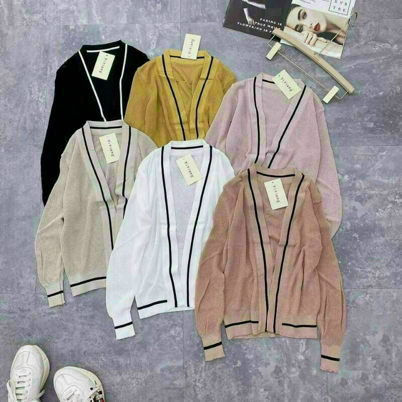 Áo khoác len nữ - áo khoác cardigan - thiết kế họa tiết phông trơn đơn giản thêu viền đen