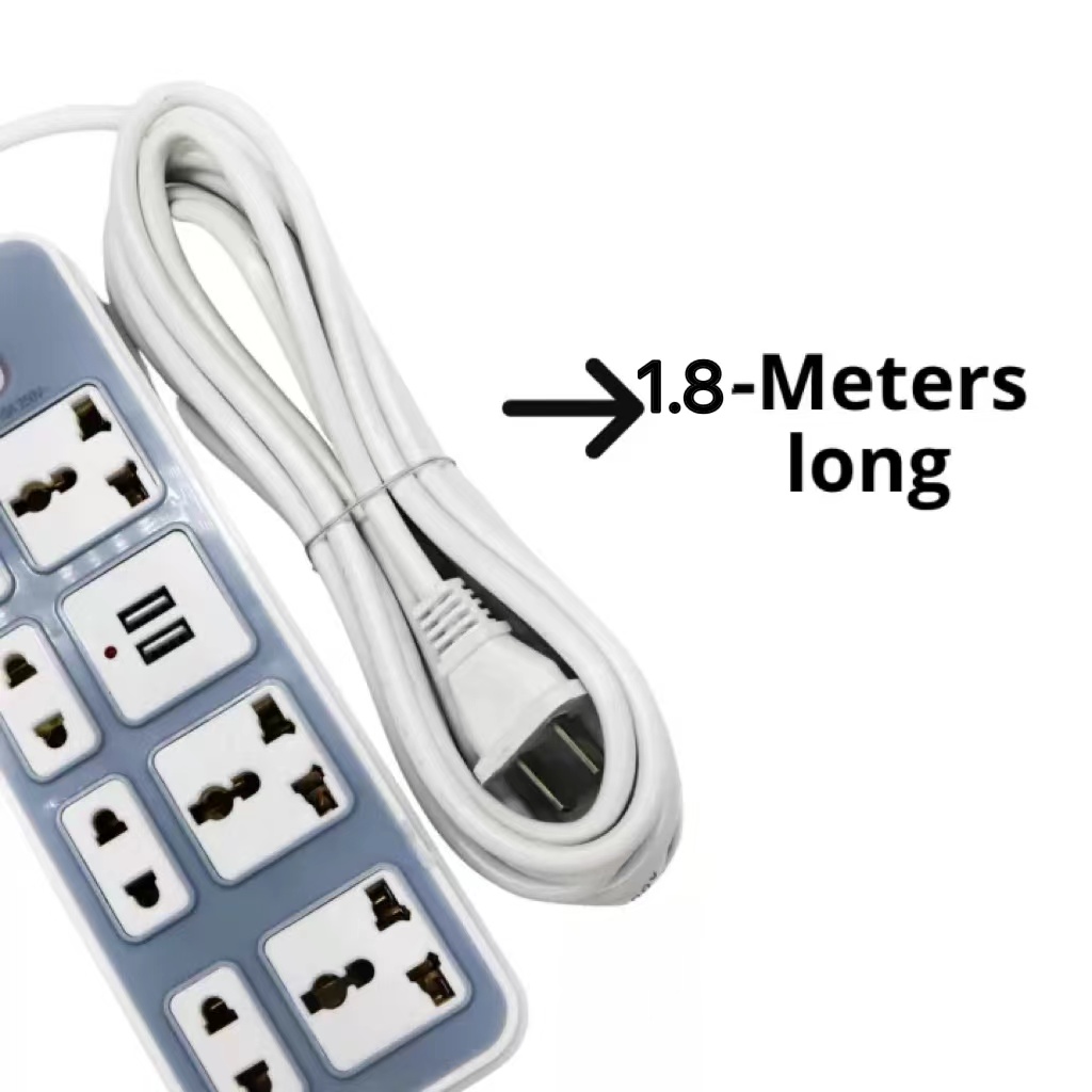Power plug-9 Plug Universal Power Socket Extension With 2 USB Ports Power Strip Surge Protector Adapter Socket Outlet USB Extension Plug，long 1.8m，2000W