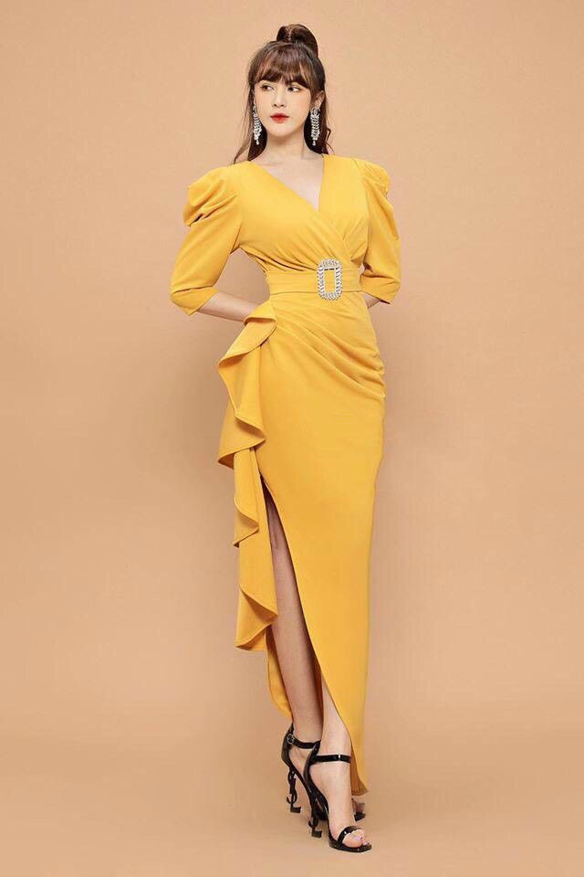 đầm dạ hội tay dài nhúng bèo sườn