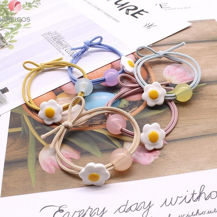 Set 10 Dây Cột Tóc Buộc Tóc Hình Hoa Trứng Dễ Thương Nhiều Màu