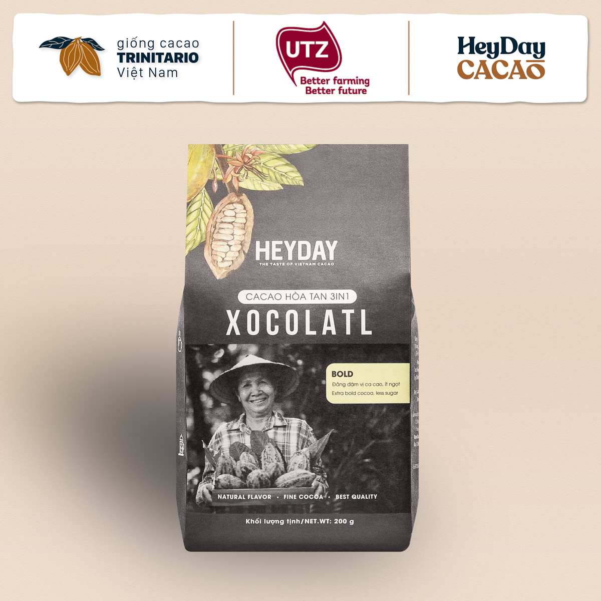 Bột cacao sữa 3in1 Xocolatl Bold - Túi 200g