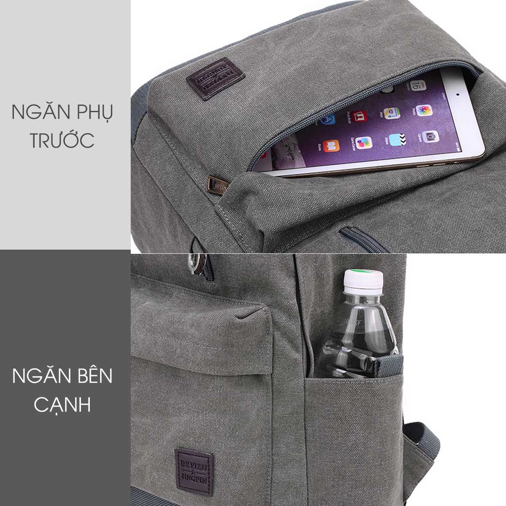 Balo đi học, balo laptop vải canvas (EP07)