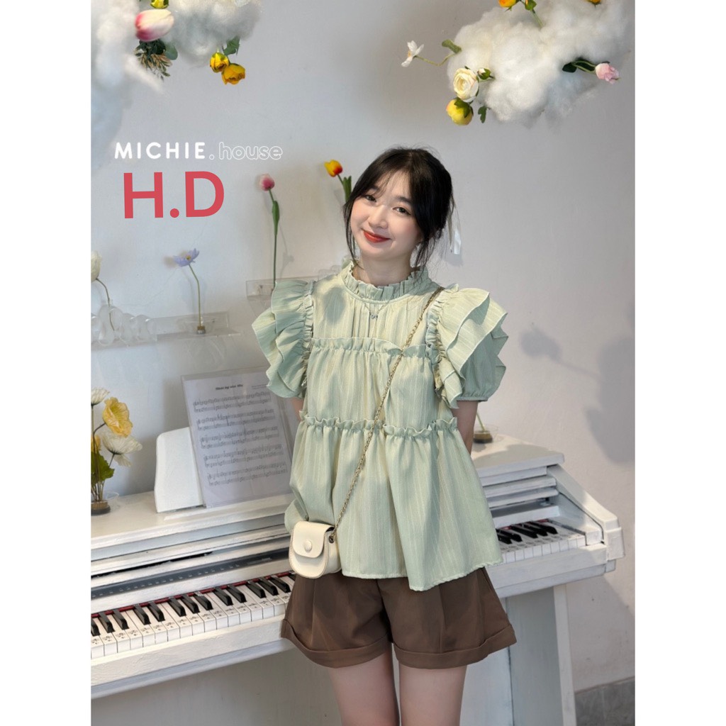 Áo nữ thiết kế phối tay bèo chất đũi gân siêu điệu đà đáng yêu cho các cô nàng tiểu thơ-đh
