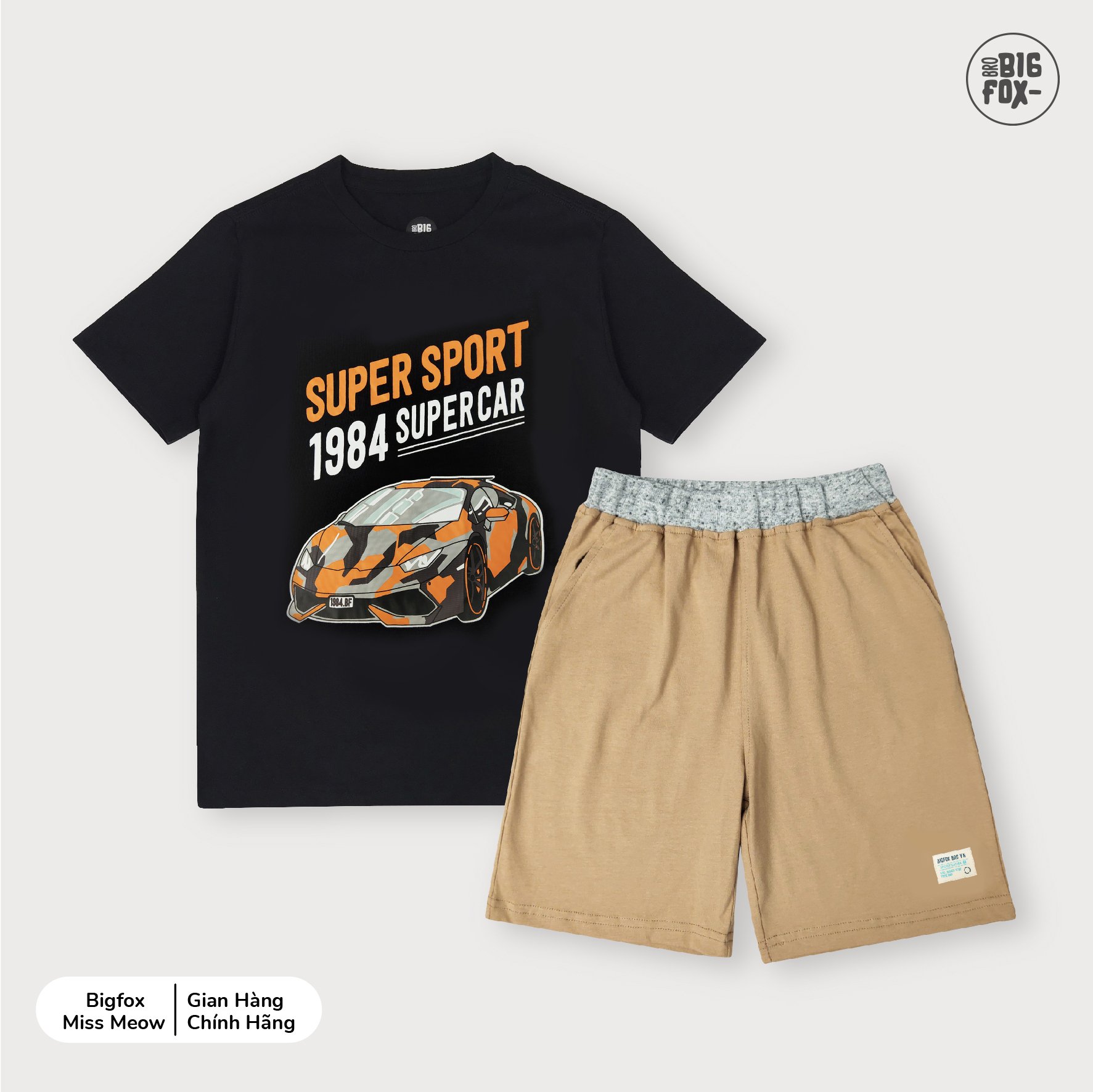 Bộ bé trai cộc tay size đại BIGFOX - MISS MEOW mặc mùa hè vải cotton mền mịn họa tiết Ô tô Supper Sport cỡ trẻ em 3,4,5,6,7,8,9,10,11 tuổi