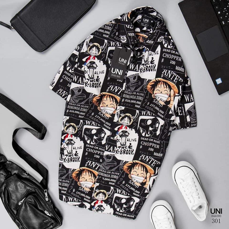 [YoloBoutique] ÁO SƠ MI LUFFY (ĐEN-TRẮNG)