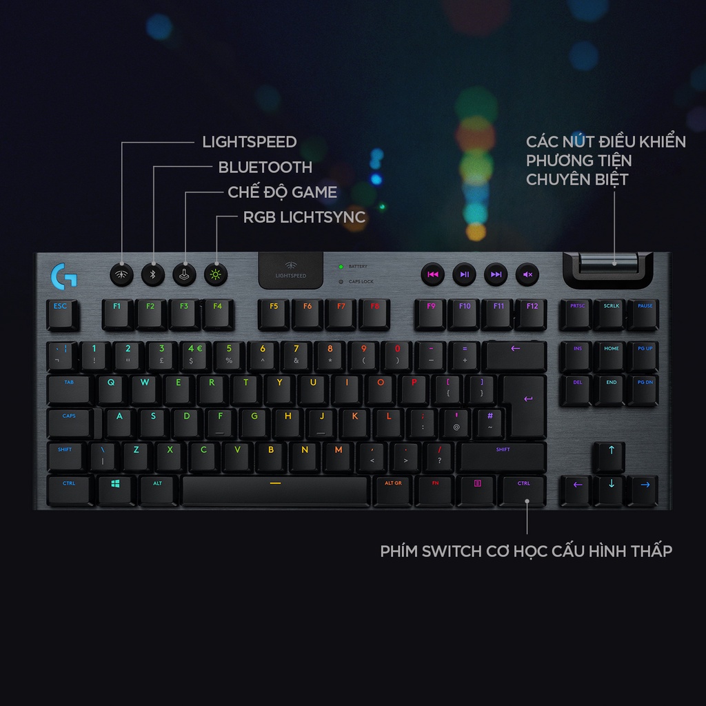Bàn Phím Không Dây Logitech G913 TKL Lightspeed Wireless RGB