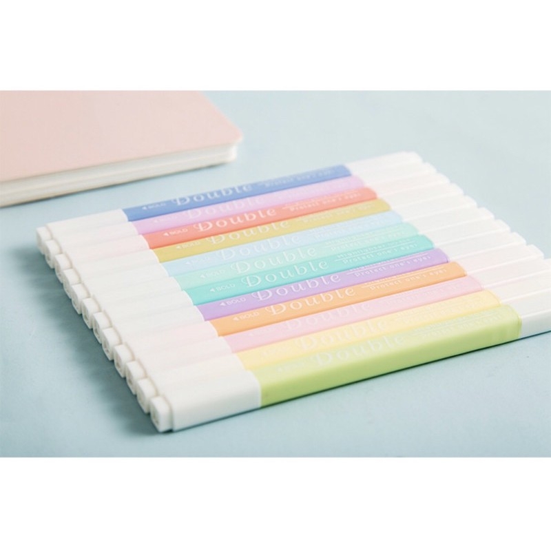 Bộ 12 bút highlight màu pastel 2 ngòi