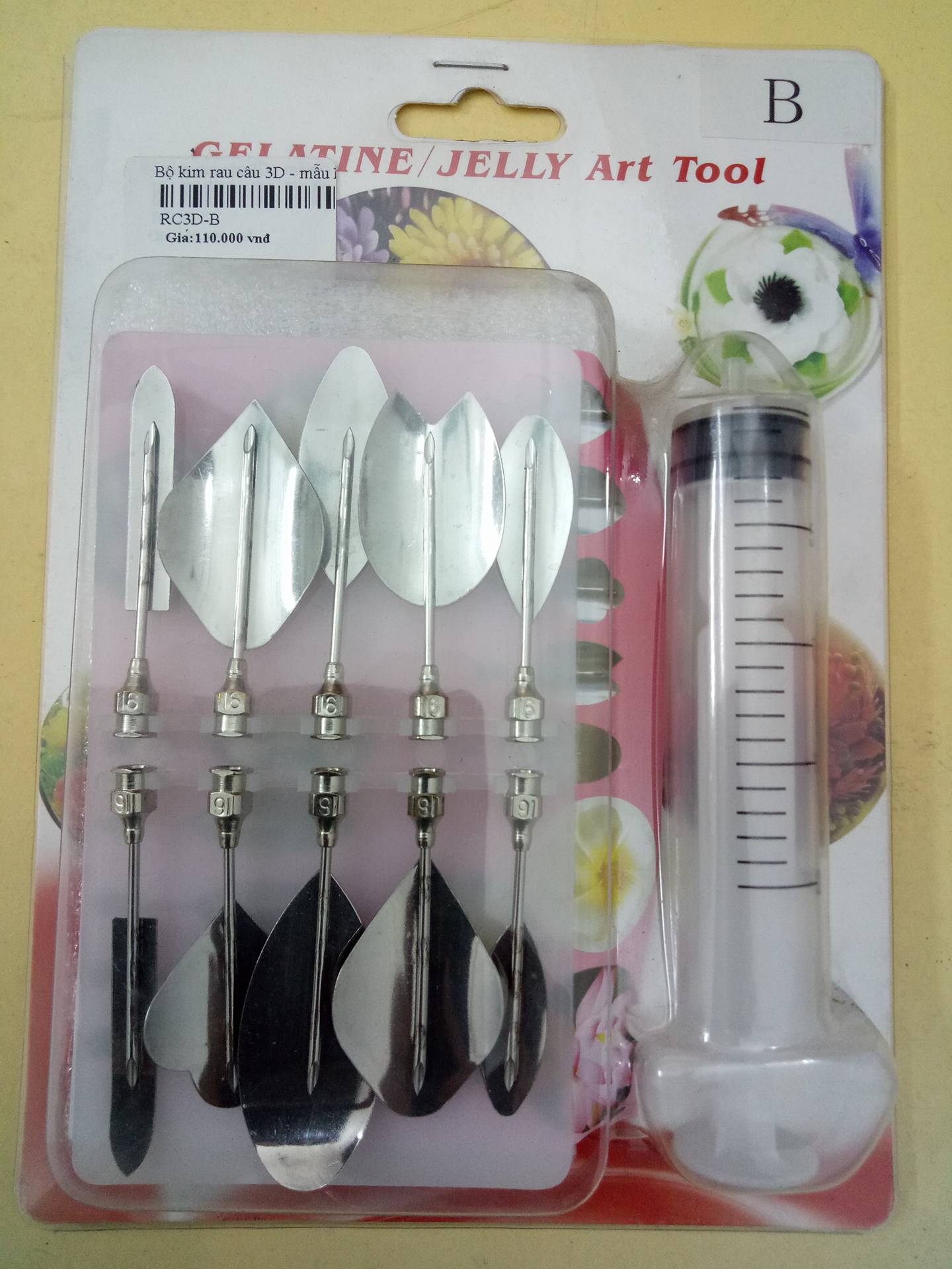 Bộ dụng cụ làm thạch rau câu 3D tạo kiểu hoa lá nhiều mẫu bộ gồm 10 kim mẫu và 1 ống bơm