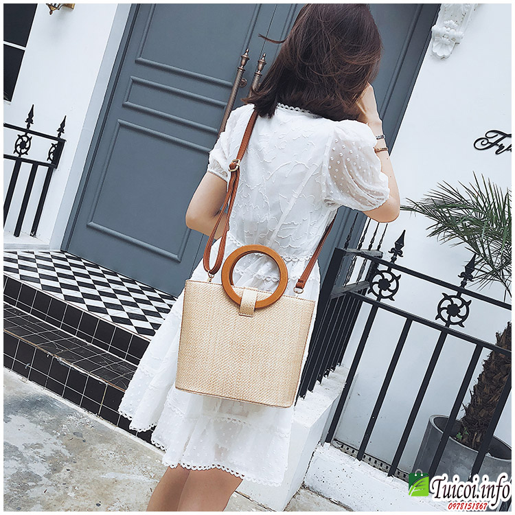 Túi cói hàn quốc quai tròn đeo chéo