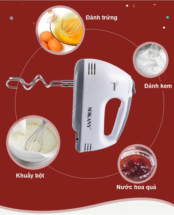 [ Xả Kho - Thanh Lý 50% ] Máy Đánh Trứng, Trộn Bột Làm Bánh Kèm Chậu 2 Lit Siêu Khỏe, 7 Tốc Độ, Vỏ Inox Sáng Bóng, Dễ Dàng Vệ Sinh, Máy Đánh Trứng Cầm Tay Sokany CX-6620 Công Suất 250W Hàng Phân Phối Chính Hãng - Bảo Hành 12 Tháng