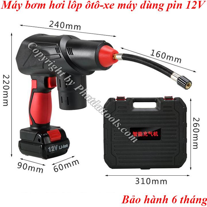 Máy bơm hơi lốp ô tô-xe máy cầm tay 12V cao cấp - Kèm pin