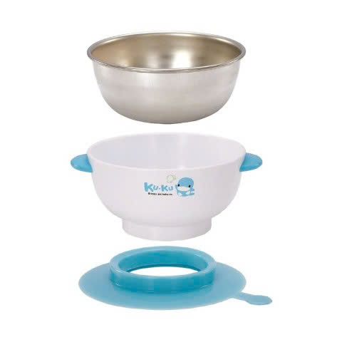 [Lớp Ngoài Chống Nóng] Chén Ăn Dặm Inox Có Đế Hút Chân Không (Chính Hãng Kuku)