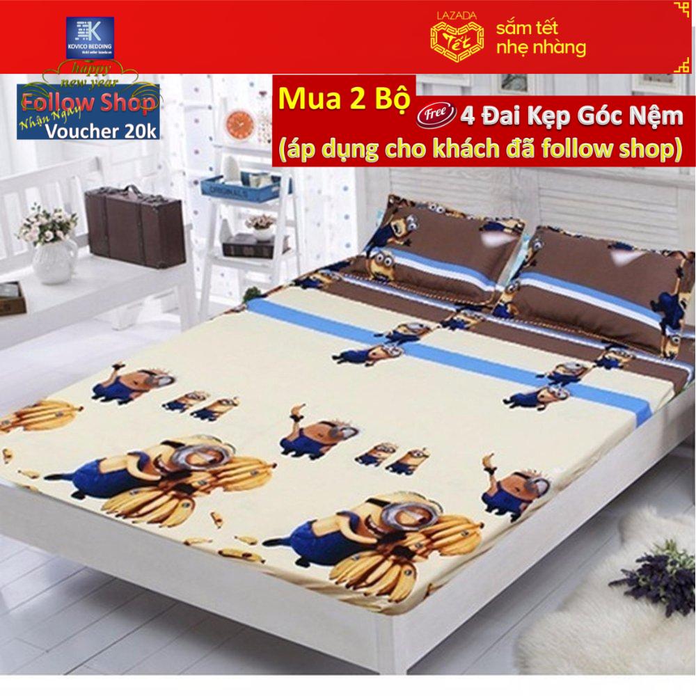 (FreeShip MAX) bộ ga chun 1m6x2m + 2 áo gối 45cmx65cm