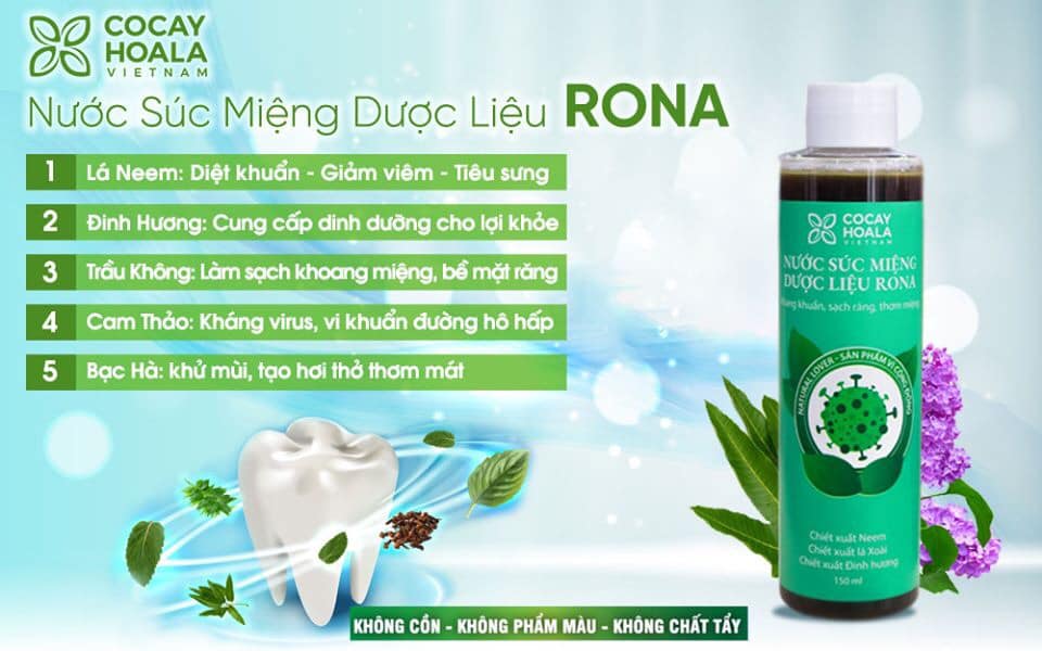 Nước súc miệng dược liệu rona - chai to 180ml  [kháng khuẩn, sạch răng, thơm miệng]