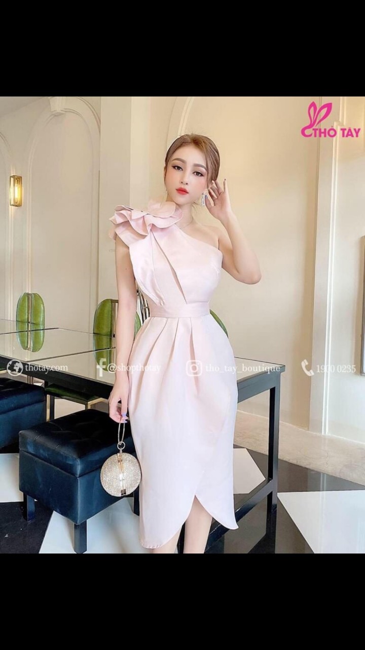 [HCM]Đầm đính nơ vai lệch vai #damlechvai