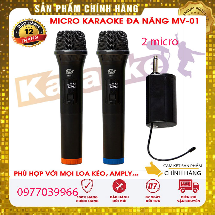 Micro Karaoke không dây mv01 (2 MIC) Công nghệ mới 2021 lời nhẹ, hút âm tốt, thiết kế đẹp, vô địch trong tầm giá