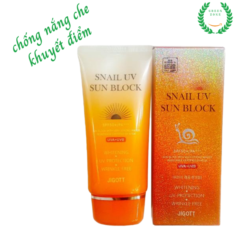Kem chống nắng cho da mặt, kem chống nắng dưỡng da, che khuyết điểm, JigottT Snail UV Sun Block SPF50+/PA+++ Hàn Quốc 70ml