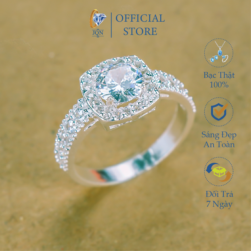 Nhẫn bạc nữ jqn nhẫn bạc ta đính đá vuông trẻ trung n32