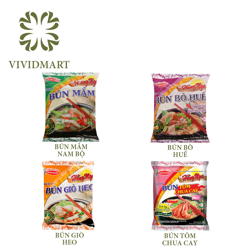 BÚN HẰNG NGA 4 LOẠI VỊ MẮM NAM BỘ, VỊ BÒ HUẾ, VỊ GIÒ HEO