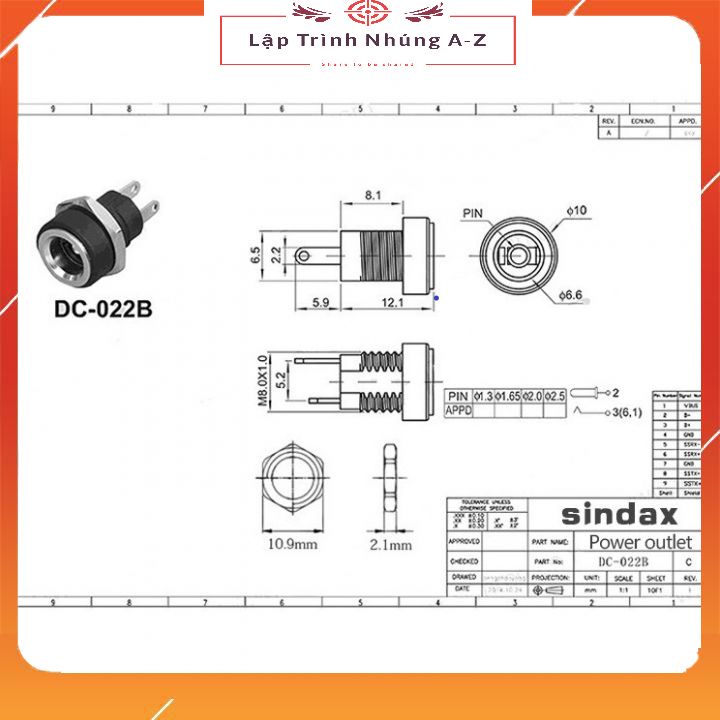 [Lập Trình Nhúng A-Z][144] Jack Nguồn DC-022B 5.5*2.1mm ( Có Cao Su Chống Nước)