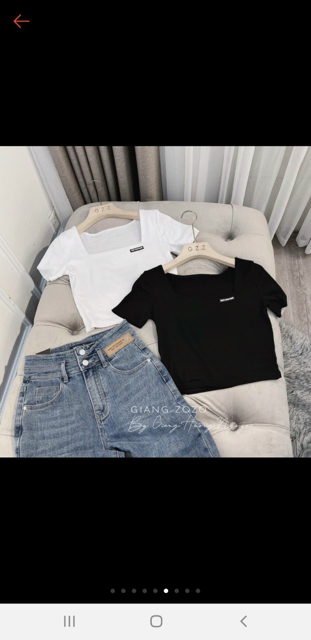 Áo croptop tay ngắn cổ vuông