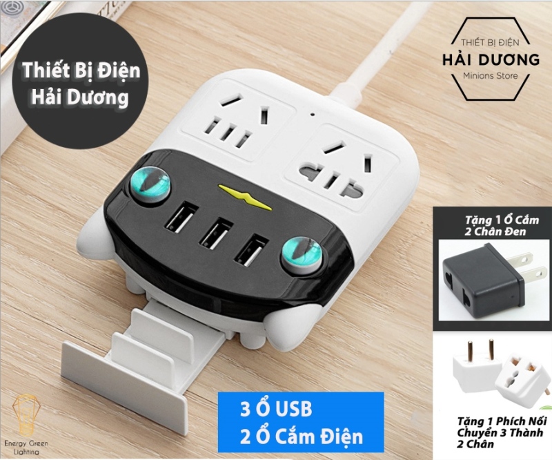 Ổ Cắm Điện Thông Minh Đầu Mèo Chuyển Đổi Đa Chức Năng OD-318 - Có Đầu Cắm USB Chuẩn Hỗ Trợ Sạc An Toàn Chống Giật - Tặng kèm phích chuyển 3 chân