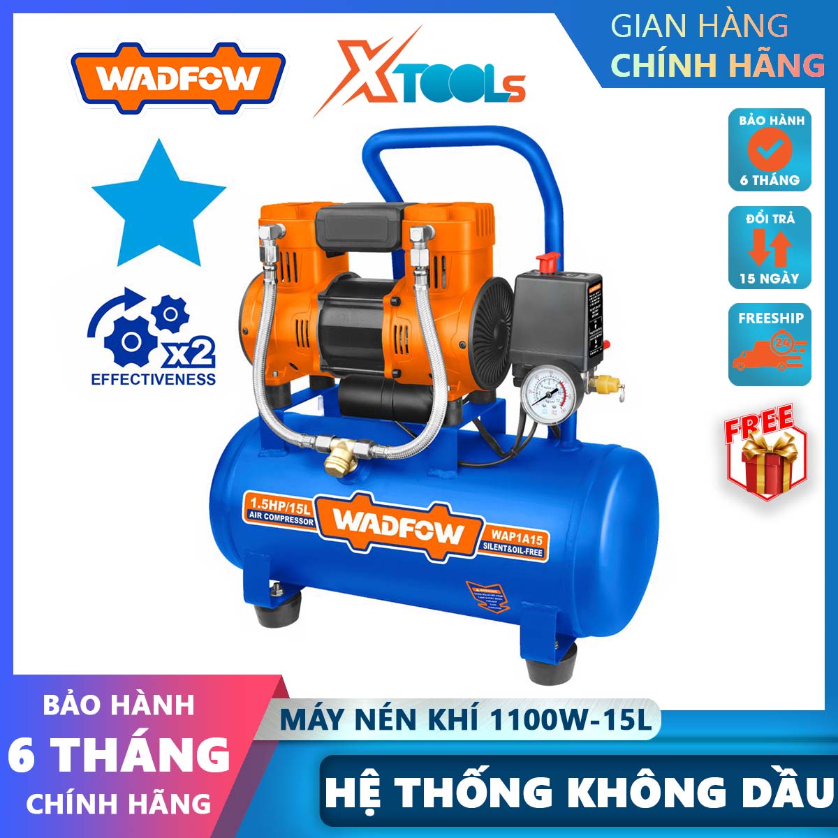 15l wasfow wapaa15 1100W air oil free compressor 2850 W aluminum wire motor rpm idle speed 8bar-authentic