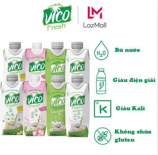 Combo 8 hộp nước dừa Vico Fresh 330ml (2 Tắc, 2 Sen, 2 Xiêm, 2 Dứa)