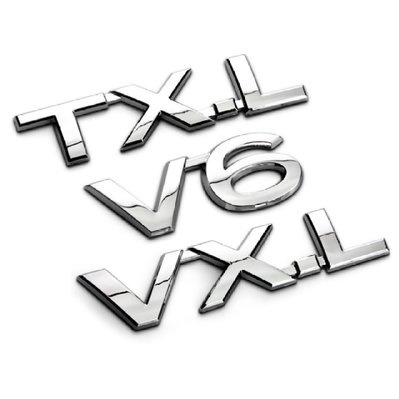 Decal tem chữ inox V6, VX, TX.L, VX.L dán đuôi xe ô tô, xe hơi cao cấp mạ crom (Băng keo cắt sẵn theo chữ dễ dàng dán, lắp đặt)