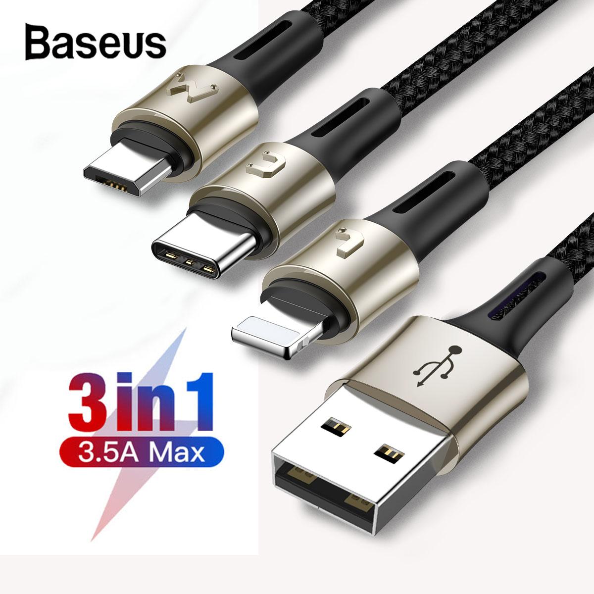 Cáp Sạc Và Truyền Dữ Liệu Siêu Bền Baseus Caring Touch Selection 3 In 1 Cable ( Usb Type A To Usb Type C/ Micro Usb/ Lightning 3.5A Fast Charging & Sync Data Cable)