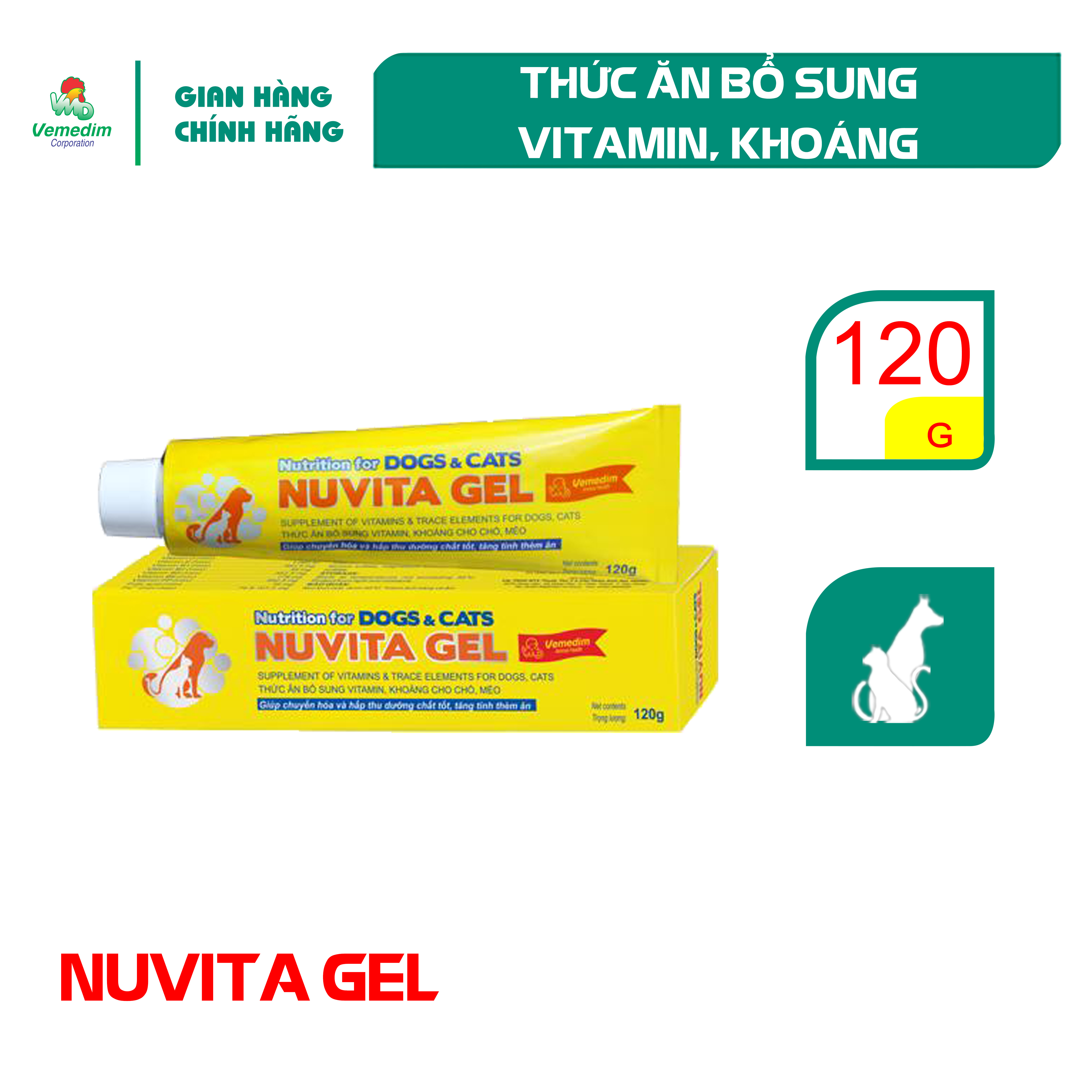 "Hoàn tiền đến 10%" Vemedim Nuvitagel Thức ăn bổ sung vitamin, khoáng cho chó, mèo, tuýp nhôm 120g