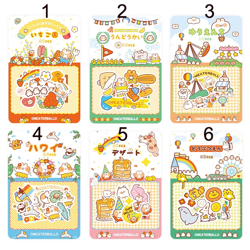 [6 Mẫu] Bộ 40 Miếng Dán Sticker Hình Thỏ Siêu Đáng Yêu