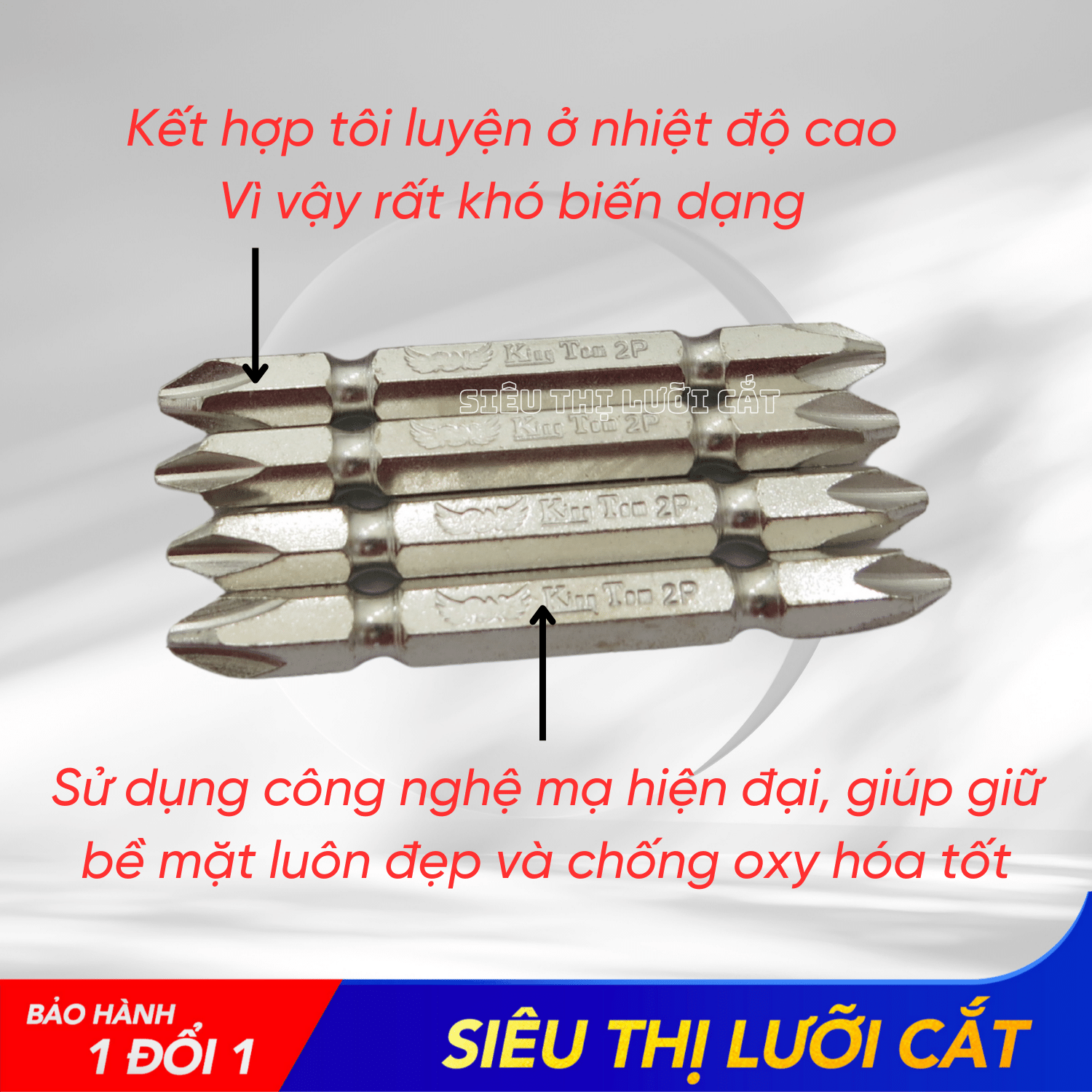 Đầu Vặn Vít (2 Đầu Bake) Cao Cấp KingTom Ngắn 65mm - Lực Hít Cực Mạnh (Hộp 10 Mũi)