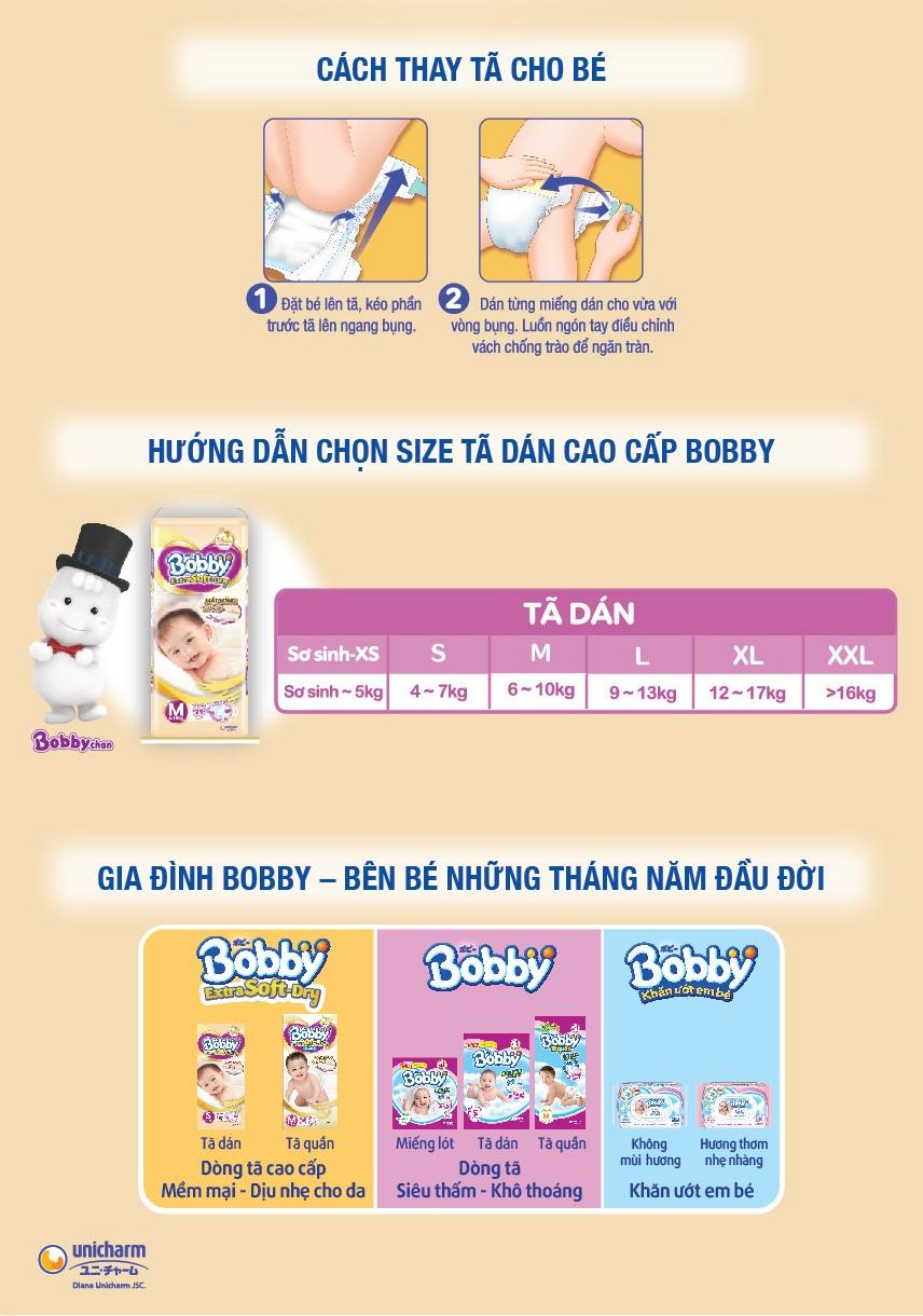 [HCM]Tã Dán Bobby Extra Soft-Dry 34 Miếng Size M (Cho Bé 6-10kg)