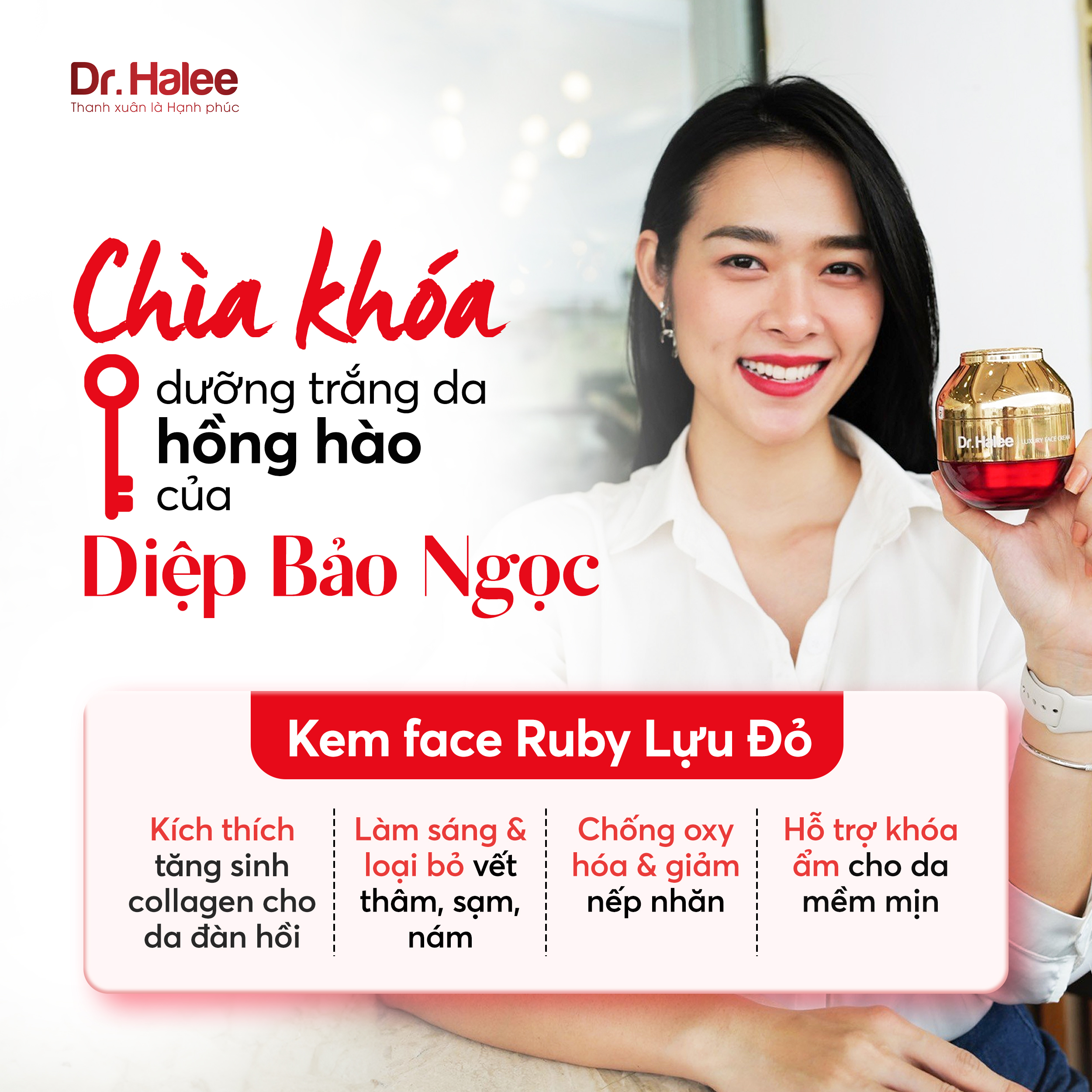 Kem dưỡng trắng hồng da căng bóng Ruby Lựu Đỏ Drhalee