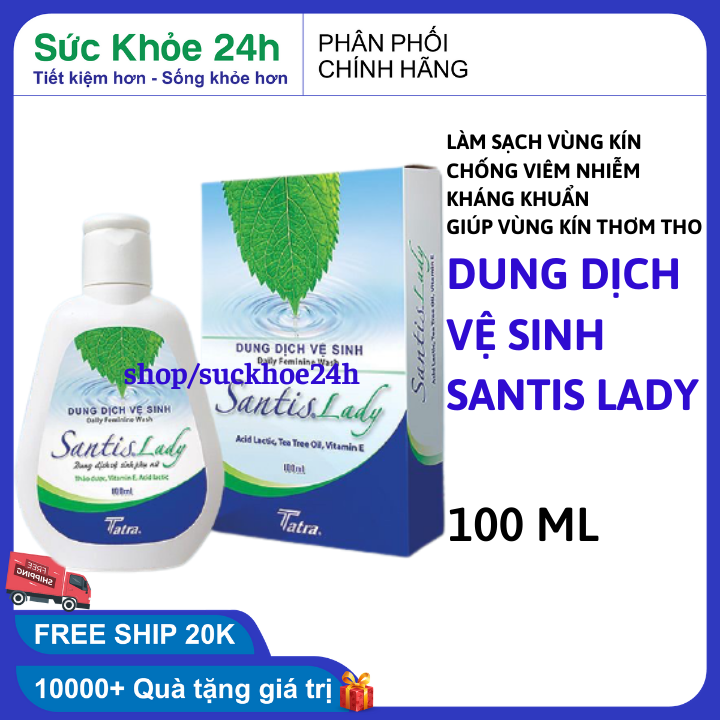 Dung dịch vệ sinh phụ nữ lá trầu không se khít Santis Lady 100ml